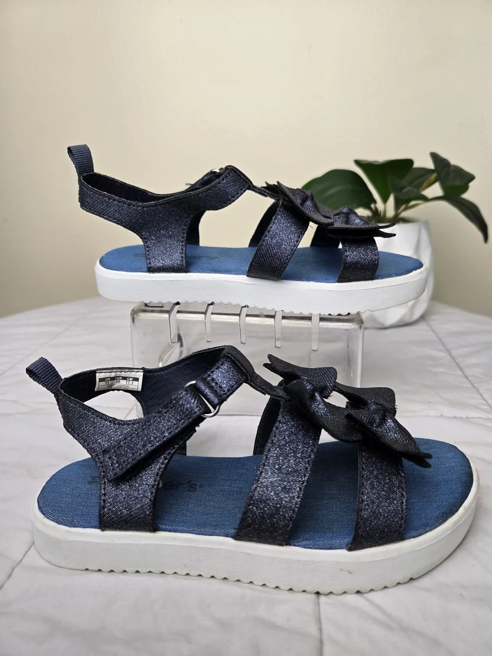 Carter's Navy Glitter Bow Nadia Sandals Girls 11 Toddler